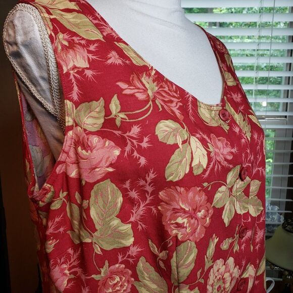 Vintage Napa Valley Red Pink Floral Pleated High Waist Shorts Set Sleeveless L M - Picture 4 of 11